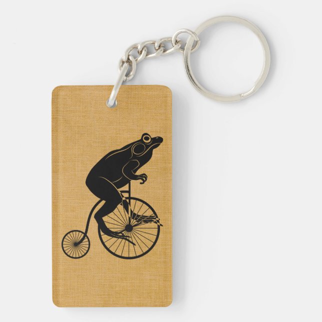 Frog Riding on a Penny Farthing Bike Key Ring (Back)