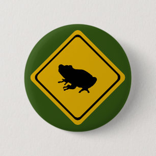 frog road sign 6 cm round badge