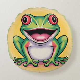 Frog’s Gentle Smile Round Cushion