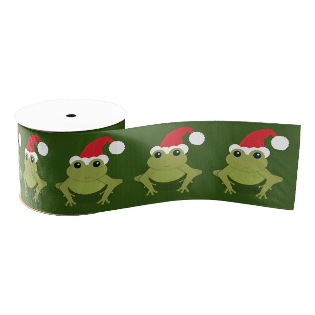 Frog Santa Green Christmas Grosgrain Ribbon (Spool)
