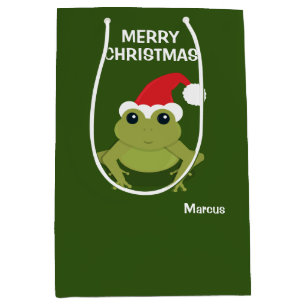 Frog Santa Hat Christmas Medium Gift Bag