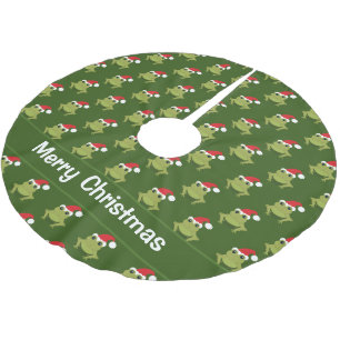 Frog Santa Hat Green Christmas Brushed Polyester Tree Skirt