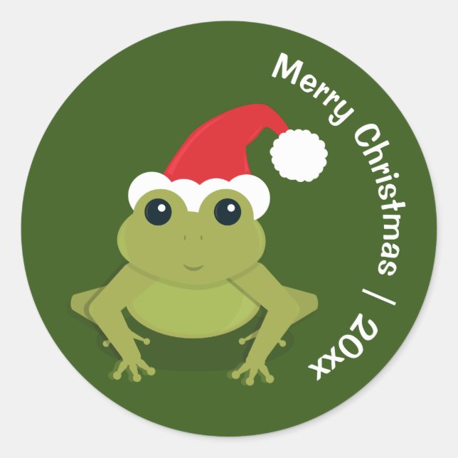 Frog Santa Merry Christmas Classic Round Sticker (Front)