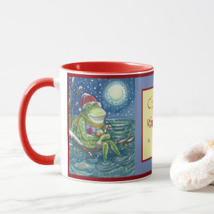 FROG SANTA ON LOG, HOLIDAY ANIMAL CHRISTMAS MUG