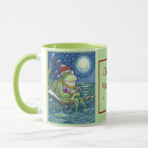 FROG SANTA ON LOG, HOLIDAY ANIMAL CHRISTMAS MUG