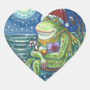 FROG SANTA ON LOG, HOLLIDAY CHRISTMAS STICKERS Hrt