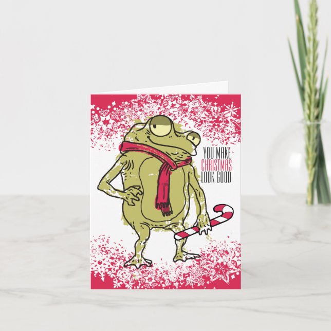 Frog scarf knitting crochet handmade by Christmas Holiday Card (Front)