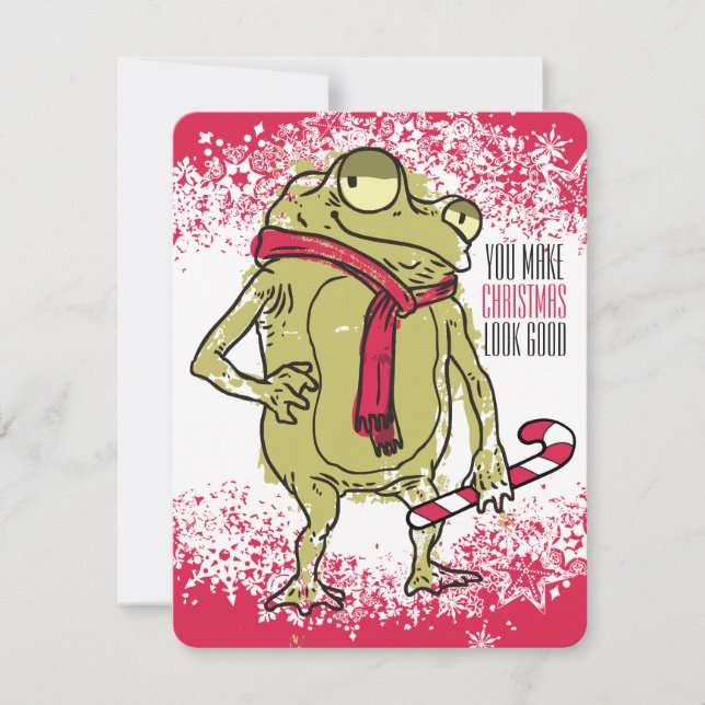 Frog scarf knitting crochet handmade by Christmas Holiday Card (Front)