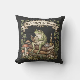 Frog Scholar Reading Books Mushroom Academia Dark Cushion