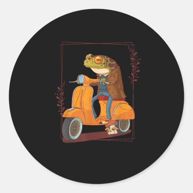 Frog  Scooter Mushroom Goblincore Academia Aesthet Classic Round Sticker (Front)