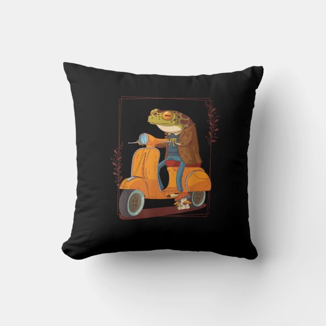 Frog  Scooter Mushroom Goblincore Academia Aesthet Cushion (Front)