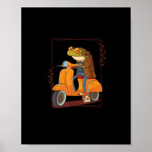 Frog  Scooter Mushroom Goblincore Academia Aesthet Poster
