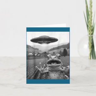 Frog Selfie With Alien Ufo Funny Shocked Frog Card