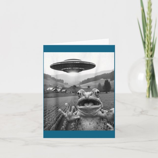 Frog Selfie With Alien Ufo Funny Shocked Frog  Card (Front)