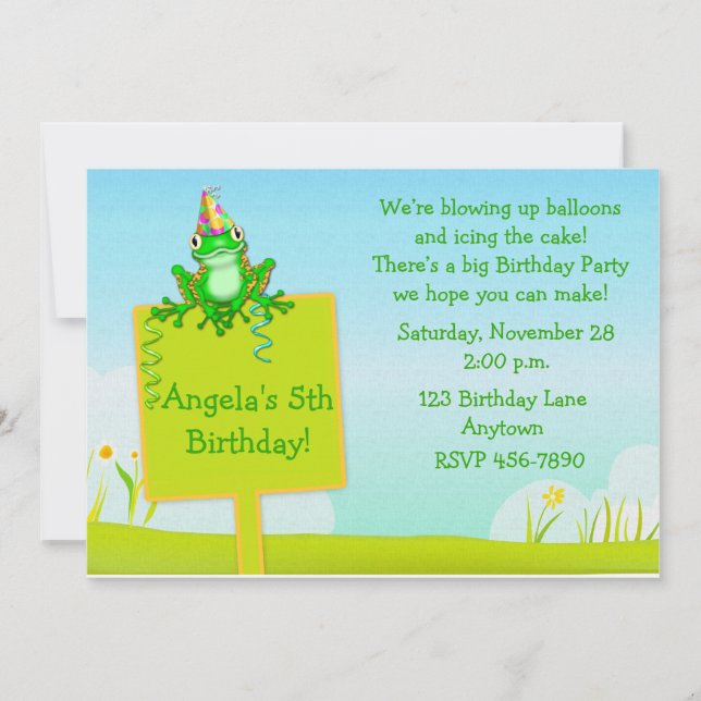 Frog Sign Birthday Invitation (Front)