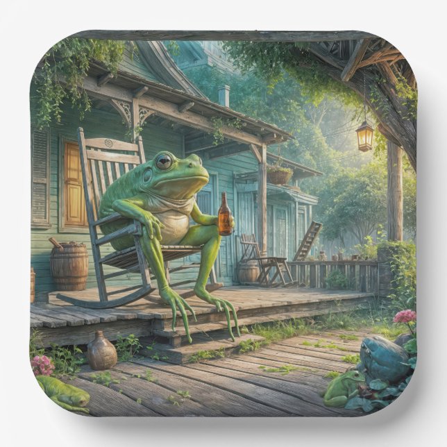 Frog Sitting In A Porch Rocking Chair Paper Plate (Front)