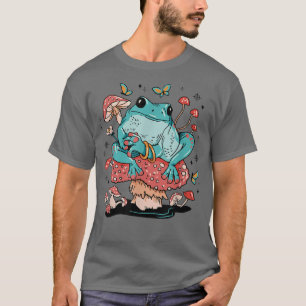 Frog Sitting on a Cute Mushroom Wild Toad Animal  T-Shirt