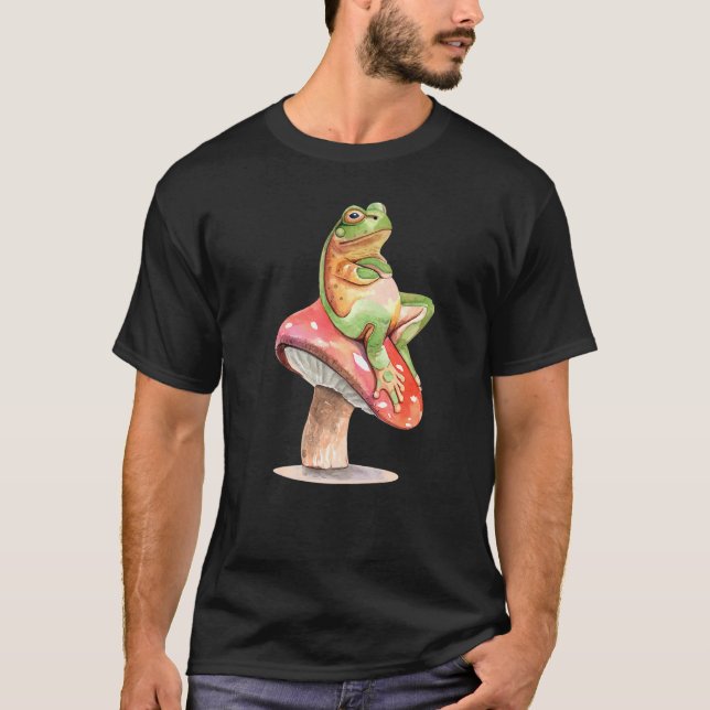 Frog Sitting On Mushroom Fun Cute Frogs Animal  Gr T-Shirt (Front)
