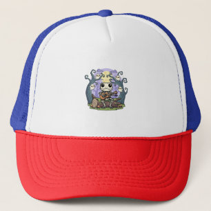 Frog Skeleton Playing Ukulele with Ghosts Trucker Hat