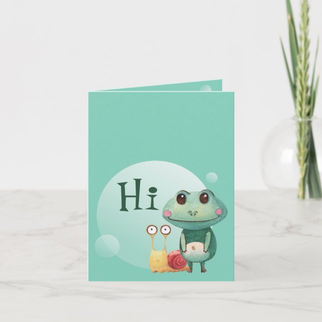 Frog Snail Friendly Animals Funny Hi Greeting Card (Front)