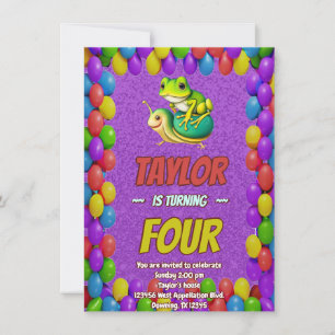 Frog Snail Personalised Birthday Invite Kids