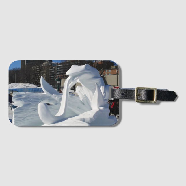 Frog Snow Sculpture, Quebec, Canada Luggage Tag (Front Horizontal)