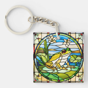 Frog Stained Glass Design Printed on Keychain