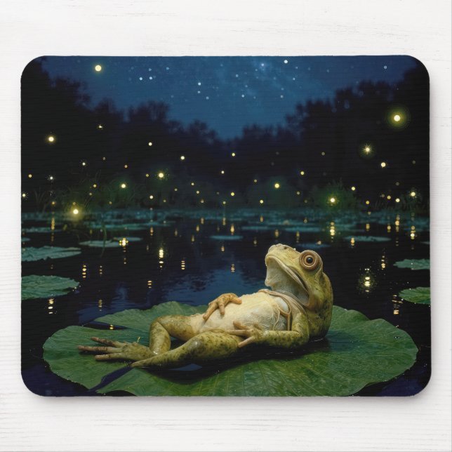 Frog Staring at Stars and Fireflies Mouse Mat (Front)