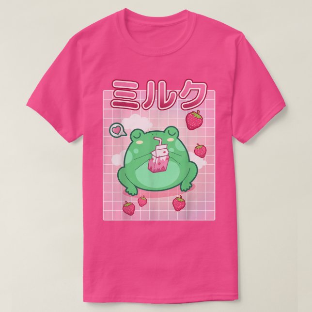 Frog Strawberry Milk Pastel Goth Funny Kawaii Toad T-Shirt (Design Front)