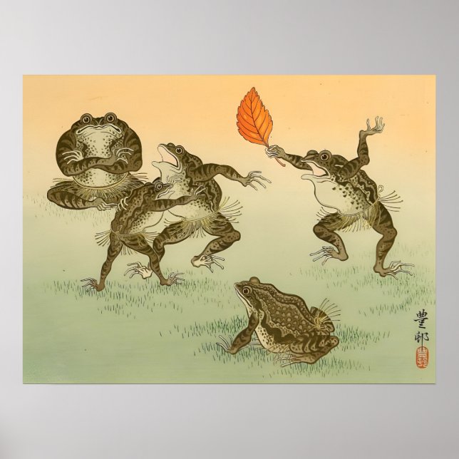 Frog Sumō Vintage Amphibians by Ohara Koson Poster (Front)