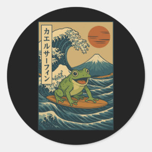 Frog Surfing Japanese _3 Classic Round Sticker