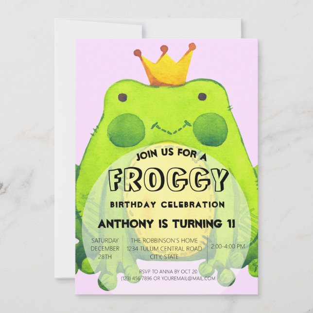 Frog Theme 1st Birthday Party Kids Invitation (Front)