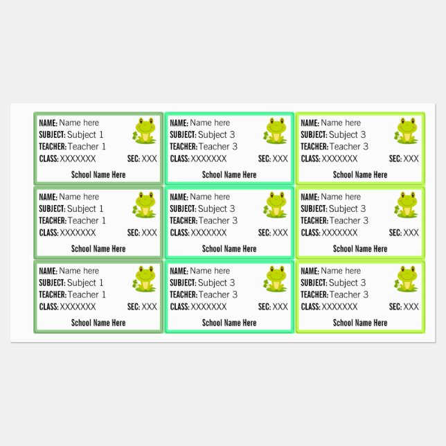 Frog Theme Teacher Name Subject Back to school (Sheet)