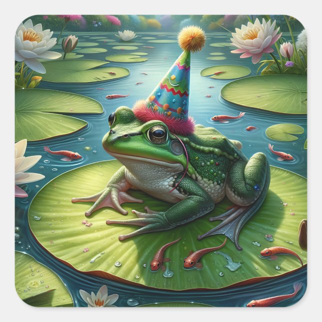 Frog Themed Birthday Square Sticker (Front)