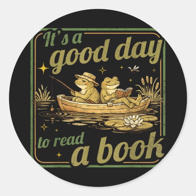 Frog toad read book teachers students kids book classic round sticker (Front)