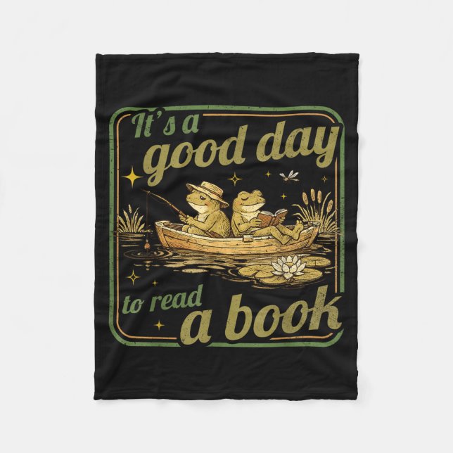 Frog toad read book teachers students kids book fleece blanket (Front)