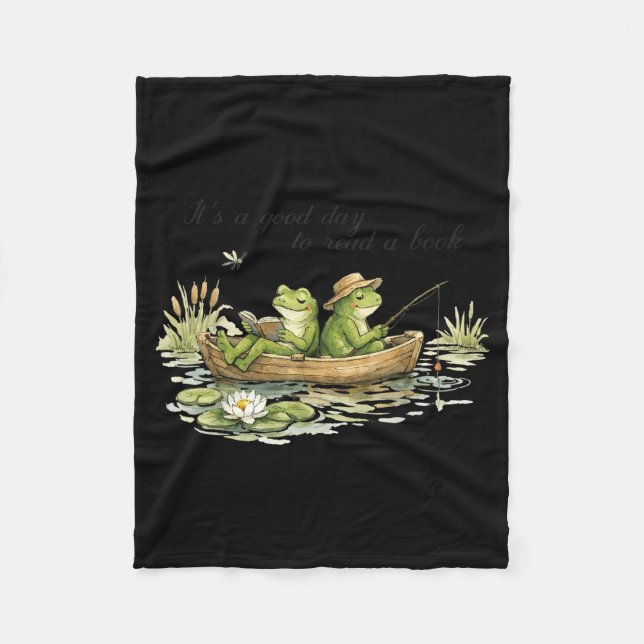 Frog toad read book teachers students kids book fleece blanket (Front)