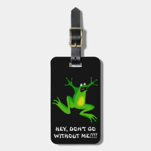 FROG TRAVEL TAG. FUNNY FROG BLACK GREEN MASCULINE LUGGAGE TAG