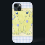 Frog Trio on Gingham Cloth iPhone 13 Case<br><div class="desc">A happy trio of frogs are the subjects of this gingham cloth work by Megan Meagher. Watch out,  insects,  these frogs are on the hunt. Order your copy of this amazing piece today!</div>
