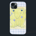 Frog Trio on Gingham Cloth iPhone 13 Case<br><div class="desc">A happy trio of frogs are the subjects of this gingham cloth work by Megan Meagher. Watch out,  insects,  these frogs are on the hunt. Order your copy of this amazing piece today!</div>