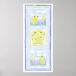 Frog Trio on Gingham Cloth Poster