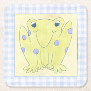 Frog Trio on Gingham Cloth Square Paper Coaster