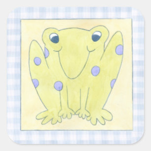 Frog Trio on Gingham Cloth Square Sticker