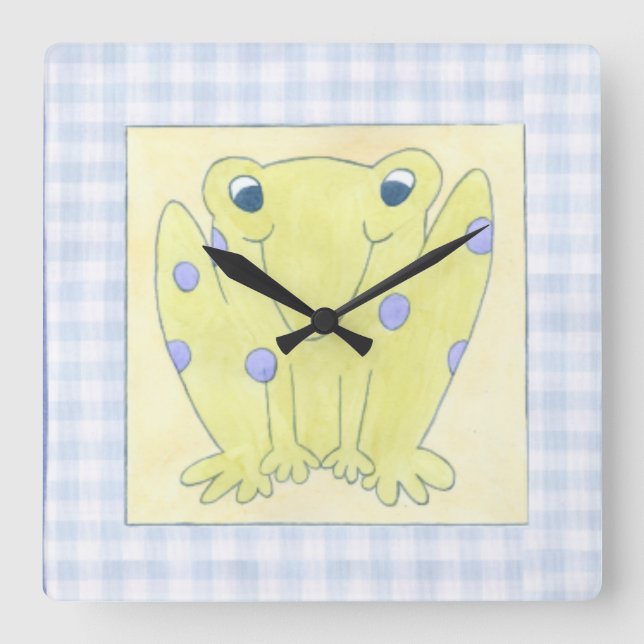 Frog Trio on Gingham Cloth Square Wall Clock (Front)