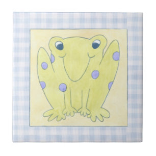 Frog Trio on Gingham Cloth Tile