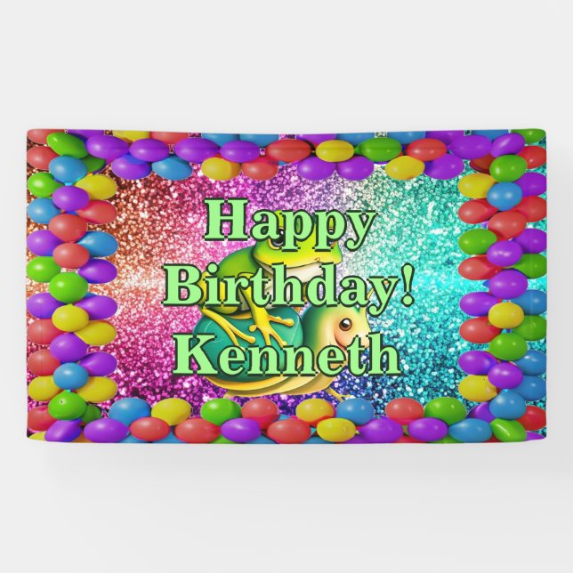 Frog Turtle Personalised character birthday Banner (Horizontal)