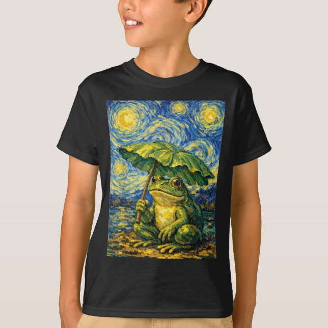 Frog Umbrella Style Funny Art T-Shirt (Front)
