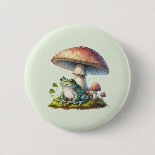 Frog Under a Mushroom Cute Nature 6 Cm Round Badge