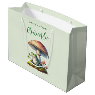 Frog Under a Mushroom Cute Nature Birthday Large Gift Bag