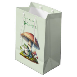 Frog Under a Mushroom Cute Nature Birthday Medium Gift Bag